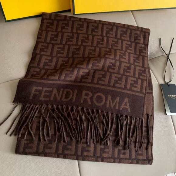 Fendi FF Monogram Scarf Brown Black - Picture 1 of 8